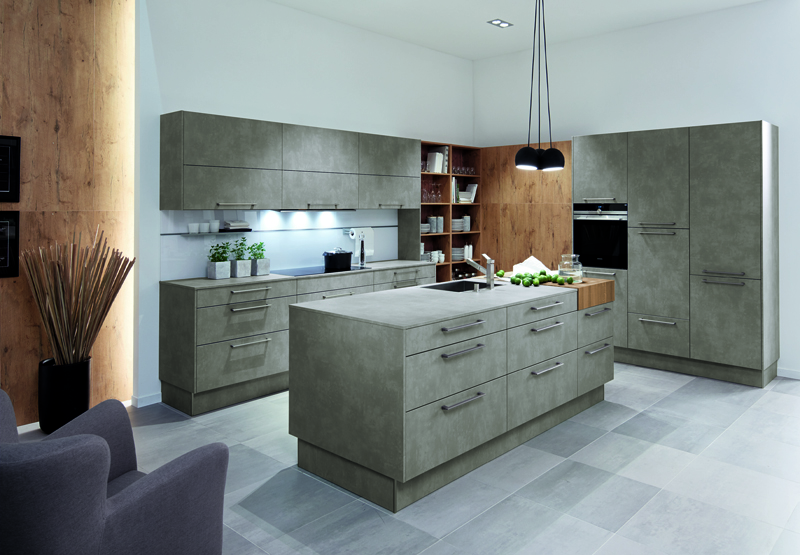 Pronorm Grey Cement and Catania Oak Kitchen