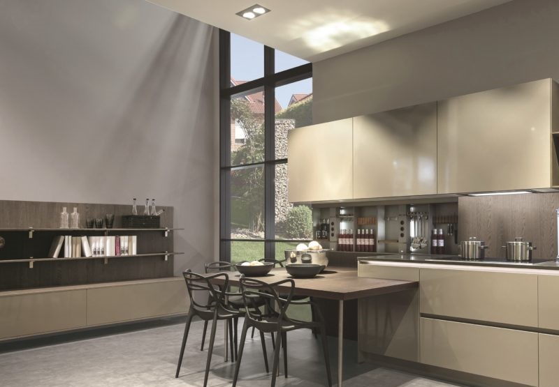 X-line handleless Kitchen in Light stone grey colour