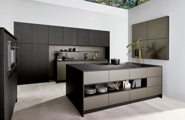 Alba Oak Black & Platinum Designer German Handleless kitchen