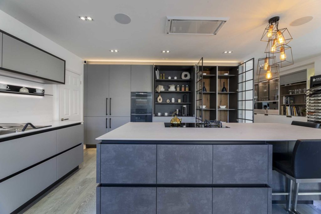 low res grey kitchen front display Finchley Kitchens